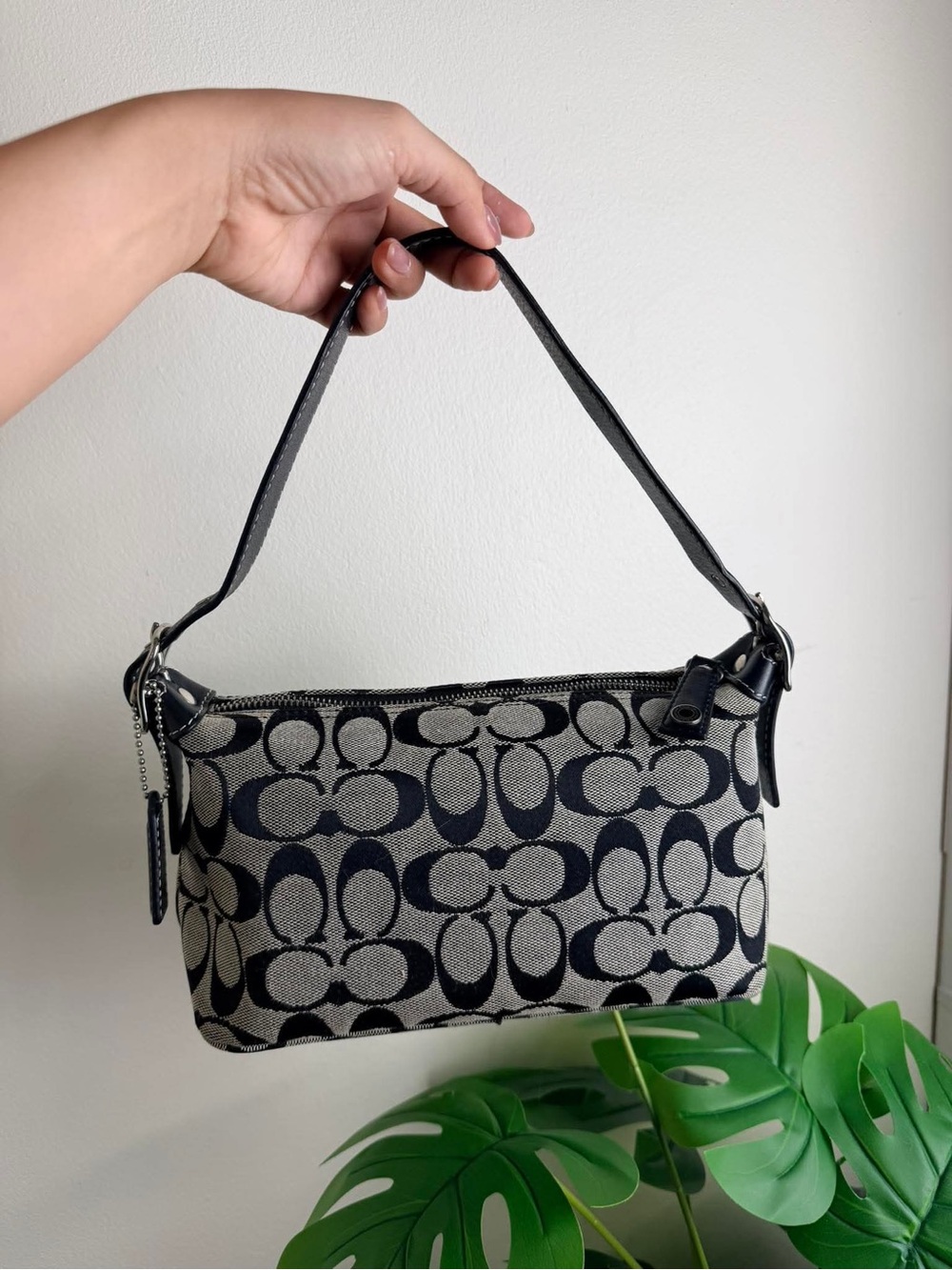 Coach Black and Cream Signature Jacquard Shoulder Bag